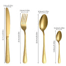 Ljojo 24pc Gold Stainless Steel Cutlery Set - Retro Style for Kitchen & Restaurant