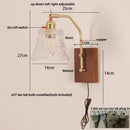 Ljojo LED Glass & Wood Wall Lamp for Living Room Bedroom, Pull Chain Switch
