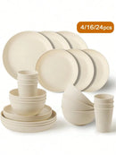 Ljojo 24-Piece Dinnerware Set, Reusable Cup, Plate and Bowl for Camping, Picnic - Beige