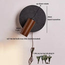 Ljojo Luxury LED Wall Light Black Travertine Glass Wood Japan Style Bedside Lamp