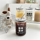 Ljojo 1000ML Glass Measuring Cup with Lid and Straw Handle for Home Drinkware