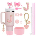Ljojo 10-Piece Cup Accessories Set with Straws, Brush, Flower Charm, & Spill-Proof Stopper