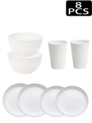 Ljojo 32pcs Reusable Plastic Cutlery Set, Wheat Bowls, Dessert Plates - Eco-Friendly Party Supplies