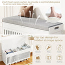 Ljojo™ Bamboo Storage Bench with Cushioned Seat, Double-Door Cabinet, 2-Tier Entryway Furniture
