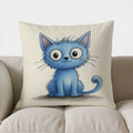 Cute Blue Cat Reading Book Pillow Cover for Sofa, Bedroom, Car - Ljojo