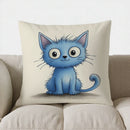Cute Blue Cat Reading Book Pillow Cover for Sofa, Bedroom, Car - Ljojo