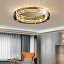 Ljojo European Round Smoke Grey Crystal Ceiling Light Remote Dimmable Pendant for Dining Living Bedroom
