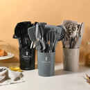 Ljojo 15Pcs Silicone Kitchen Utensil Set with Stainless Steel Handle & Storage Bucket