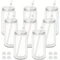 Ljojo 16oz Double Wall Snowglobe Mason Jar Cups with Straw - Set of 8