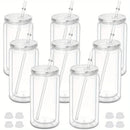 Ljojo 16oz Double Wall Snowglobe Mason Jar Cups with Straw - Set of 8
