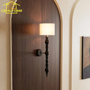 French Medieval Solid Wood Walnut/Black Wall Lamp LED E27 for Living Room by Ljojo