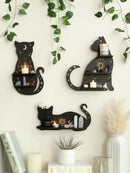 Ljojo™ Moon Phase Black Cat Wall Shelf for Crystals, Oils & Decor - Gothic Home Display Stand