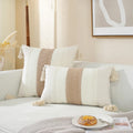 Ljojo Linen Stripe Diamond Woven Cushion Cover with Tassels, 45x45cm