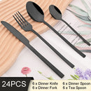 Ljojo 24-Piece Stainless Steel Black Cutlery Set Dinnerware Flatware Tableware