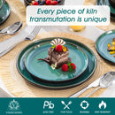 Ljojo 24 Piece Green Dinnerware Sets Reactive Glaze Dishes Set, 8 Place Settings