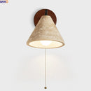 Ljojo LED Wall Lights Bathroom Decor Pull Chain Switch Black Iron Yellow Travertine