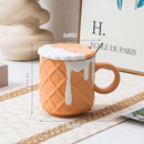 Ljojo 400ML Biscuit Pattern Coffee Mug With Lid, Spoon - Cute Kawaii Ceramic Cup