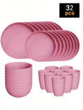 Ljojo 24-Piece Reusable Plastic Tableware Set for Family Picnics and School