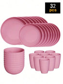 Ljojo 24-Piece Reusable Plastic Tableware Set for Family Picnics and School