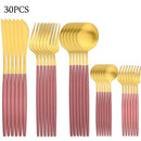 Ljojo 30-Piece Matte Stainless Steel Gold Dinnerware Set