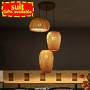 Bamboo Wicker Pendant Chandelier Hand Woven E27 Ceiling Light by Ljojo