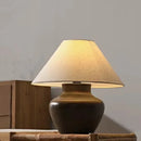 Ljojo Ceramic Table Lamp LED Night Light Fabric Lampshade Bedroom Decor Pottery Jar Style