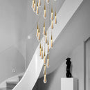 Gold Crystal Tear Drop Chandelier for Villa Staircases, LED Pendant Light by Ljojo