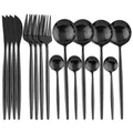 Ljojo Luxury Black Stainless Steel Cutlery Set - 16 Piece Tableware Dinnerware Kitchen Flatware