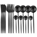 Ljojo Luxury Black Stainless Steel Cutlery Set - 16 Piece Tableware Dinnerware Kitchen Flatware