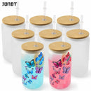 Ljojo 16oz Frosted Straw Water Bottle Bamboo Lid Iced Coffee Cup Reusable Drinkware