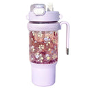 Ljojo 1000ML Plastic Water Bottle with Straw and Handle, Outdoor Sports Camping Double Drink Cup