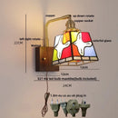 Ljojo LED Walnut Wood Wall Light Amber Glass Stair Sconce with Pull Chain Switch