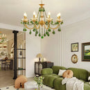French Retro Copper Green Crystal Chandelier for Living Room Dining Bedroom Study by Ljojo