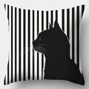 Ljojo 4pcs Striped Black Cat Sofa Cushion Covers 17.7x17.7 Inch Single-Sided Print