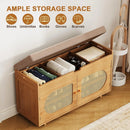 Ljojo™ Bamboo Shoe Storage Bench with Padded Seat and Doored Cabinet
