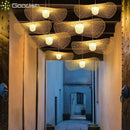 Bamboo Wooden Straw Hat LED Pendant Light Chandelier for Living Room Home Decoration