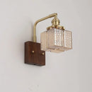 Ljojo LED Walnut Wood Wall Light Amber Glass Stair Sconce with Pull Chain Switch