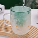 Ljojo 300ml Christmas Double Wall Glass Cup with Silicone Lid