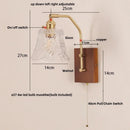 Ljojo LED Glass & Wood Wall Lamp for Living Room Bedroom, Pull Chain Switch