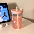 Ljojo 560ml Star Glass Water Bottle with Lid and Straw