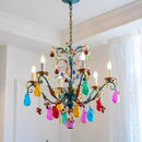 French Colorful Restaurant Chandelier Art Glass Lamp by Ljojo - Romantic Retro Crystal Candle Bedroom Lamp