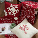 Ljojo Merry Christmas Letter Embroidery Canvas Red Throw Pillow Cover