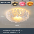 Ljojo Round Feather LED Ceiling Lamp Warm Light Stylish Nordic Minimalist Bedroom Decor