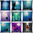 Cute Cat Moon Night Wonderland Witch Halloween Dance Pillow Cover by Ljojo