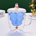 Ljojo 300ml Christmas Double Wall Glass Cup with Silicone Lid