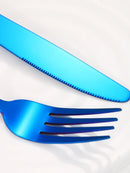 Ljojo 24-Piece Stainless Steel Cutlery Set, Blue Round Handle, Suitable for Home and Hospitality