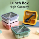 Ljojo 4-Grid Leakproof Bento Lunch Box with Tableware - Portable and Microwave-Safe