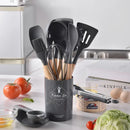 Ljojo 12-Piece Silicone Utensils Set with Wooden Handles for Non-Stick Cooking