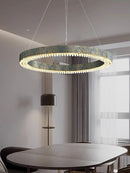 Blue Tiger Stripe LED Ring Ceiling Chandelier - Luxury Art Deco Brass Crystal Light by Ljojo