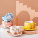 Ljojo 10oz Korean Style Ceramic Coffee Mug with Saucer Hand Painted Tea Cup Set